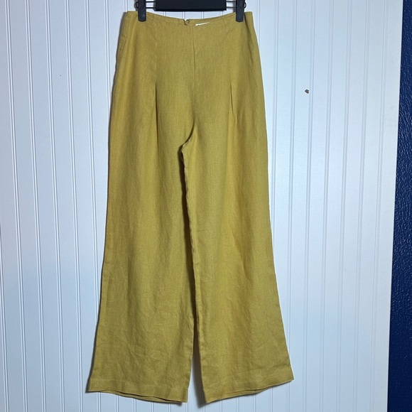 Reformation Cleo Linen Pants Ss 4 Wide Leg Pants in Mustard Yellow High Waist - Picture 1 of 9